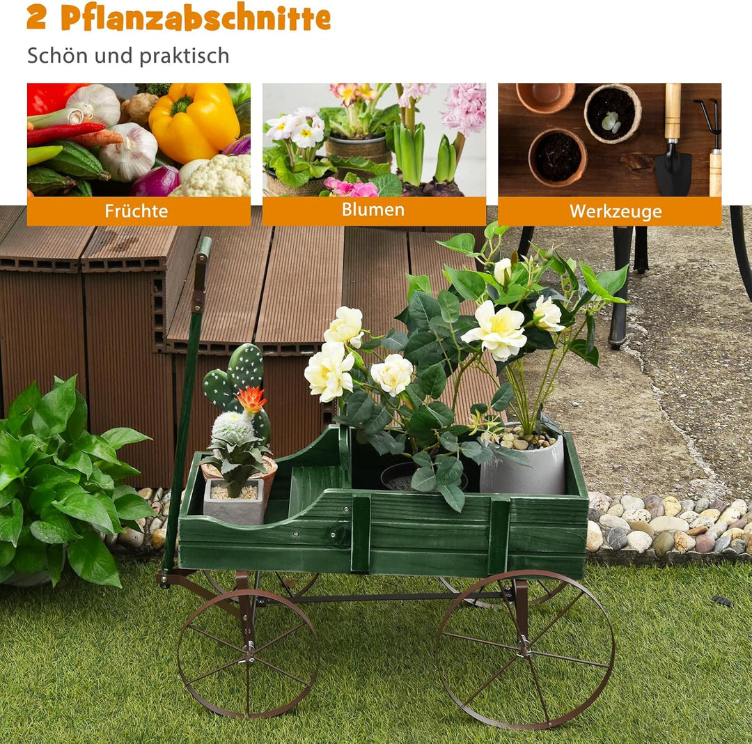 SOARS Blumenständer, Blumenwagen mit 4 Rädern aus Metall, Pflanzenständer aus Massivholz, Blumenkast