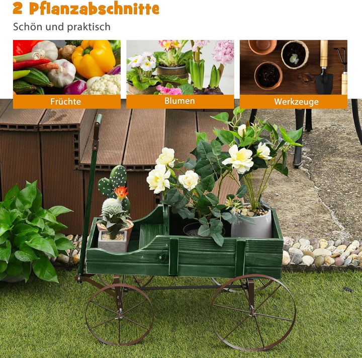 SOARS Blumenständer, Blumenwagen mit 4 Rädern aus Metall, Pflanzenständer aus Massivholz, Blumenkast