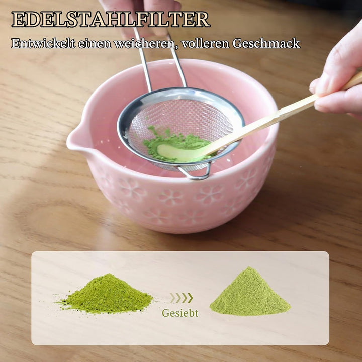 Matcha Set Handgedrehtes Macha Tea Set mit Bambus Matcha Besen, Keramik Matcha Schale, Löffel und Ha