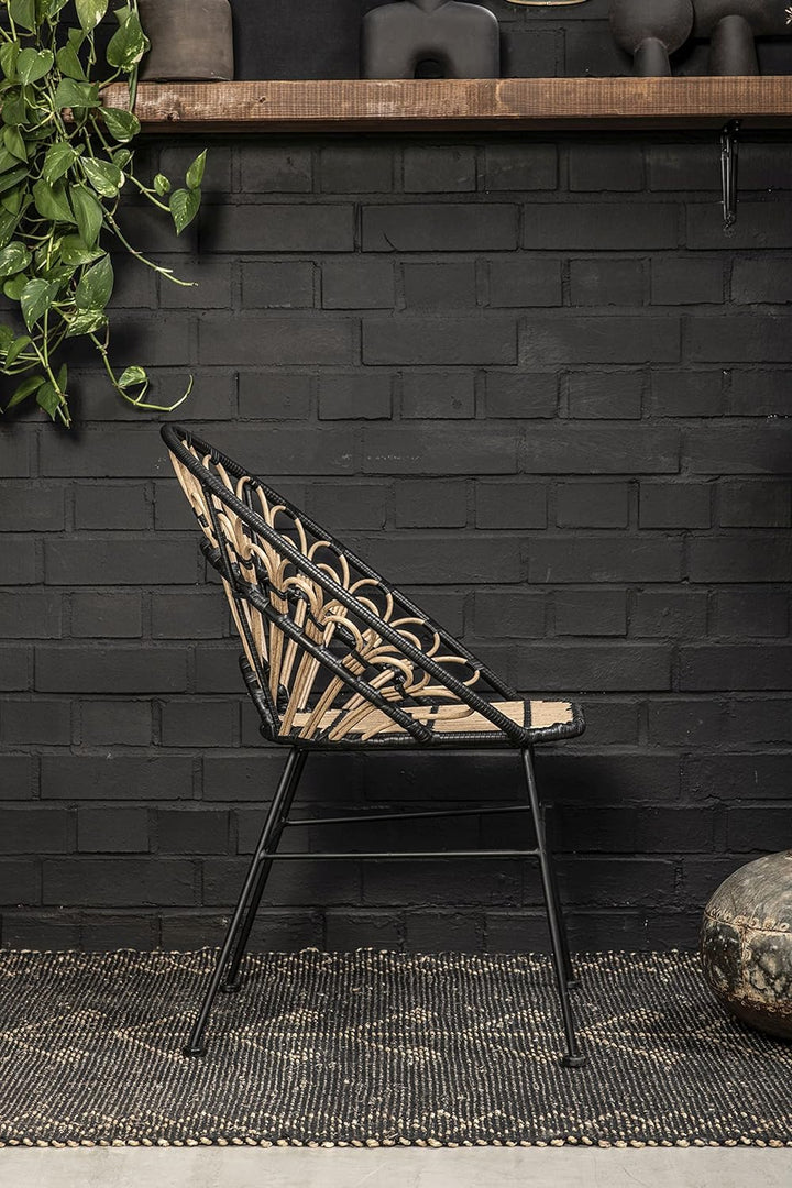 Vintagehaus Gartensessel Hacienda Rattan Peacock In/Outdoor Black Gartenstuhl