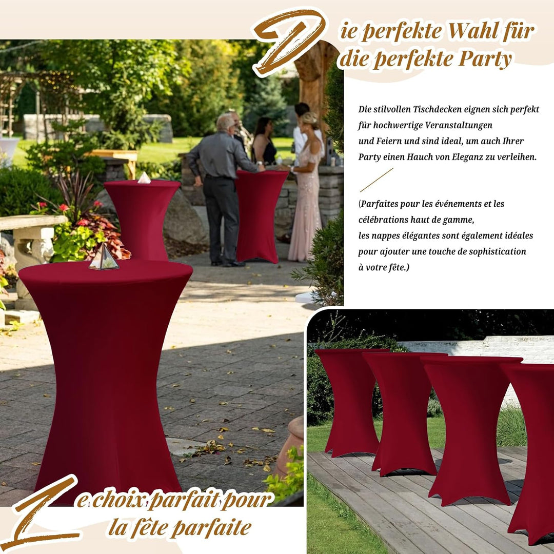 3er-Set Stretch Stehtisch Husse für Bistrotisch Burgunder Rot Ø80-85 cm Spandex Stretch Tischdecke,