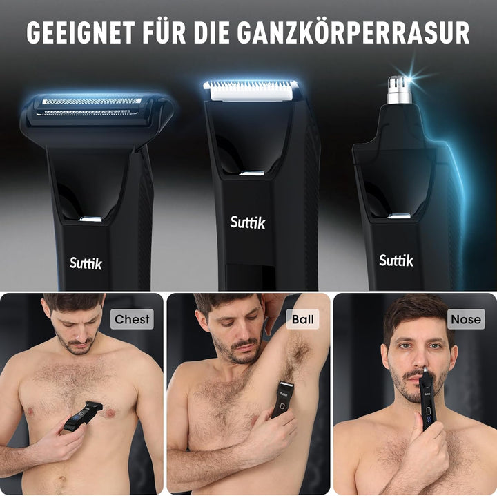Suttik 3 IN 1 Intimrasierer Trimmer für Männer Körper &amp; Kugelhaartrimmer Nasenhaartrimmer Nass-/Troc