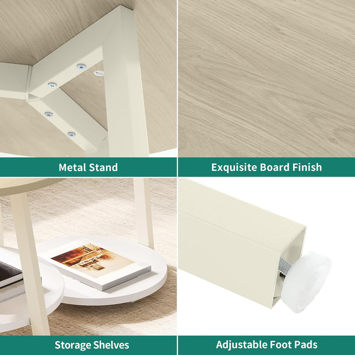 YITAHOME 2er Set Couchtisch Set Rund, Wohnzimmertisch mit Stauraum, Beistelltisch 2er Set Stapelbar