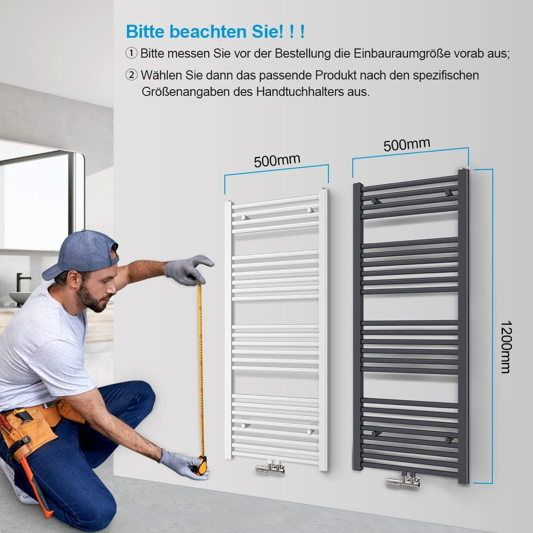 Heilmetz Handtuchtrockner Badheizkörper 1200 x 500 mm Weiss Handtuchheizkörper für Wasser Heizkörper