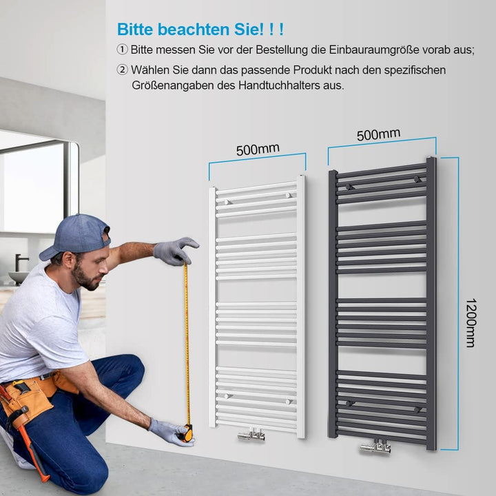 Heilmetz Handtuchtrockner Badheizkörper 1200 x 500 mm Weiss Handtuchheizkörper für Wasser Heizkörper
