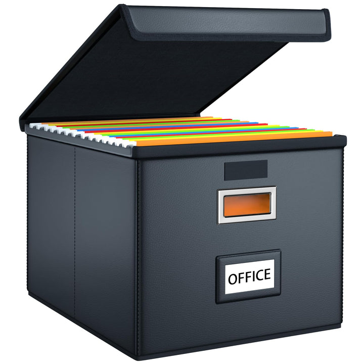 FINEW Stoff Faltbare Aufbewahrungsbox mit Deckel, Verbessertes Ledermaterial, Hängemappenbox für DIN