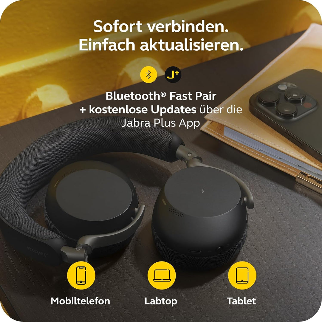 Jabra Evolve3 75 On-Ear Bluetooth Headset kabellos mit Mikrofon für Büro, USB-A, KI-Sprachanruf, Erw