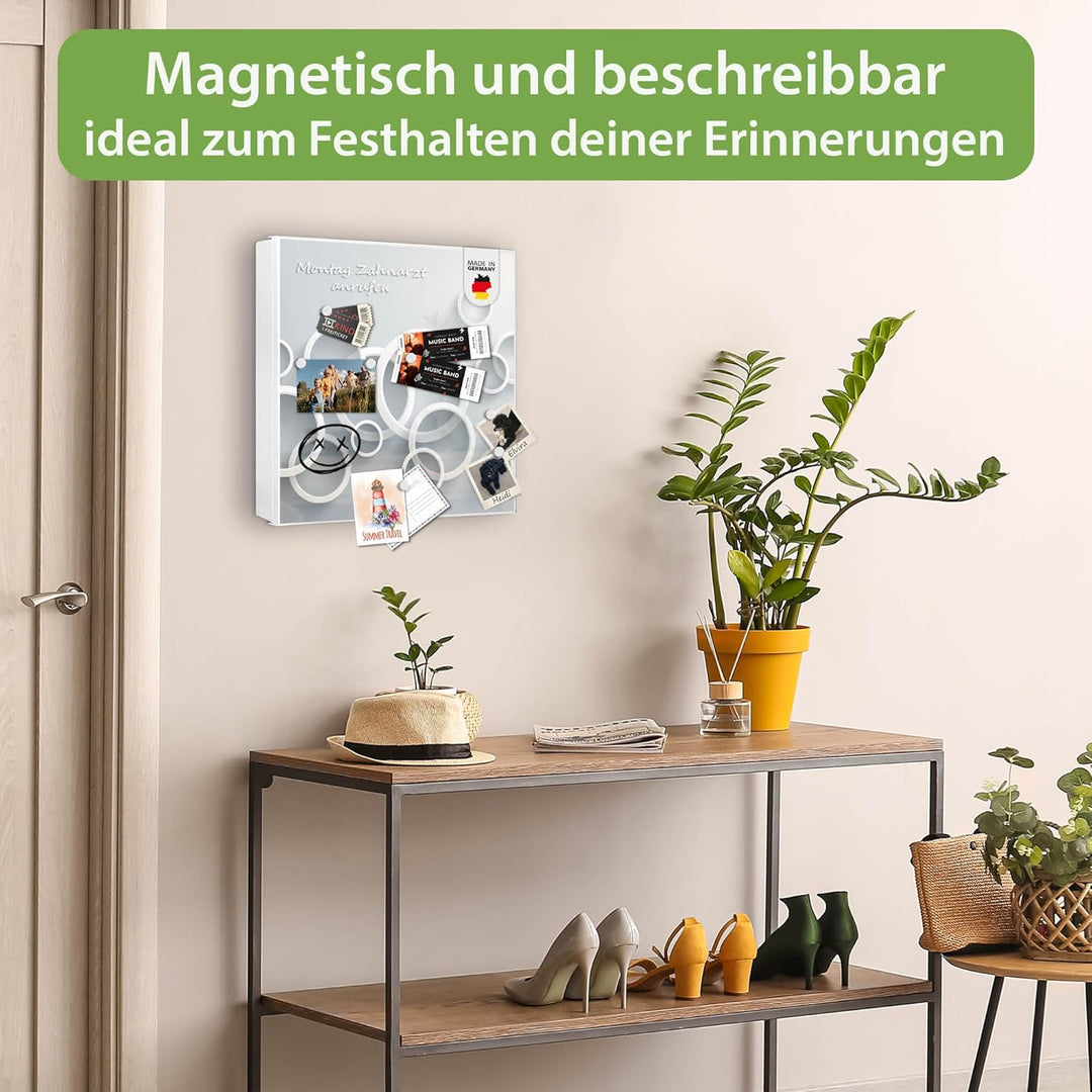 banjado® Grosser Schlüsselkasten Glas/Schlüsselbox 30cm x 30cm mit 50 Haken - Motiv Weisse Ringe/Sch