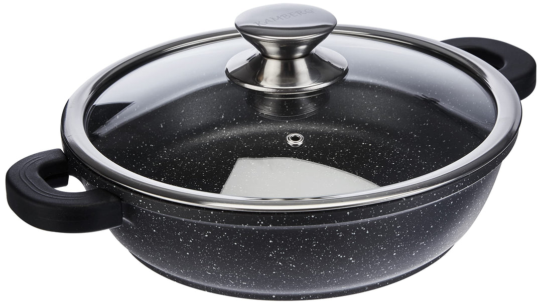 Kamberg – 0008040 – Kochtopf 24 cm – Aluminiumguss – Beschichtung in Steinoptik – Mit Glasdeckel – F