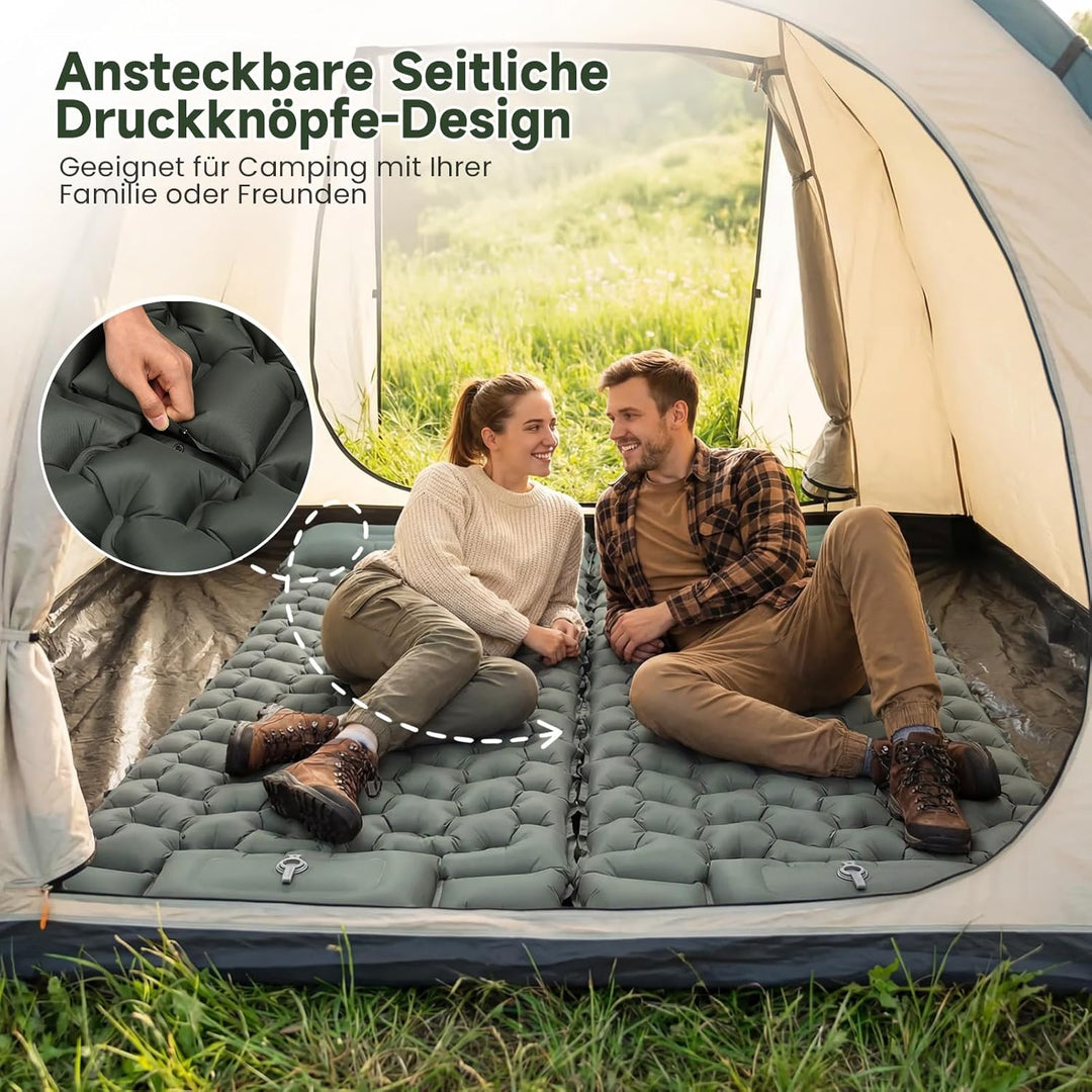 HAUSPROFI Isomatte Camping Luftmatratze extra breit, Ultraleicht, aufblasbar – mit integriertem Kiss
