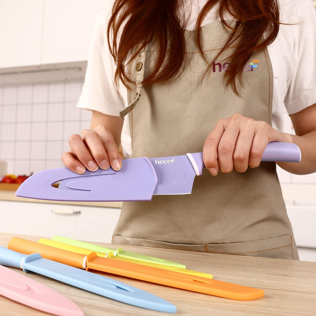 hecef 6 Teilig Messer Set, Küchenmesser Set Bunte Non-Stick, Scharfe Messerset Edelstahl, Profi Koch