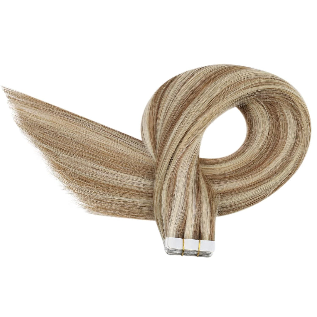 Ugeat Extensions Tape in Echthaar Highlight Tape in Extensions Echthaar Braun mit Bleichblond Extens