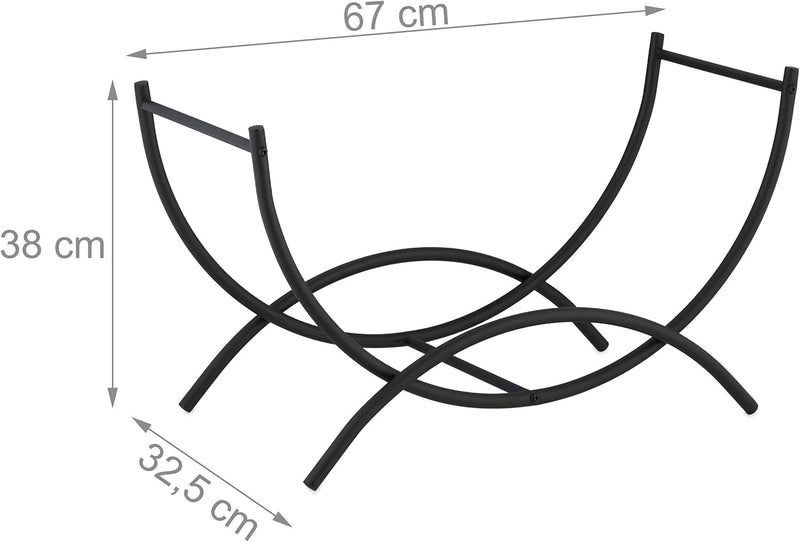 Relaxdays Kaminholzkorb, Metall, HBT: 38 x 67 x 32,5 cm, Kaminholzhalter für innen, geschwungener Ho