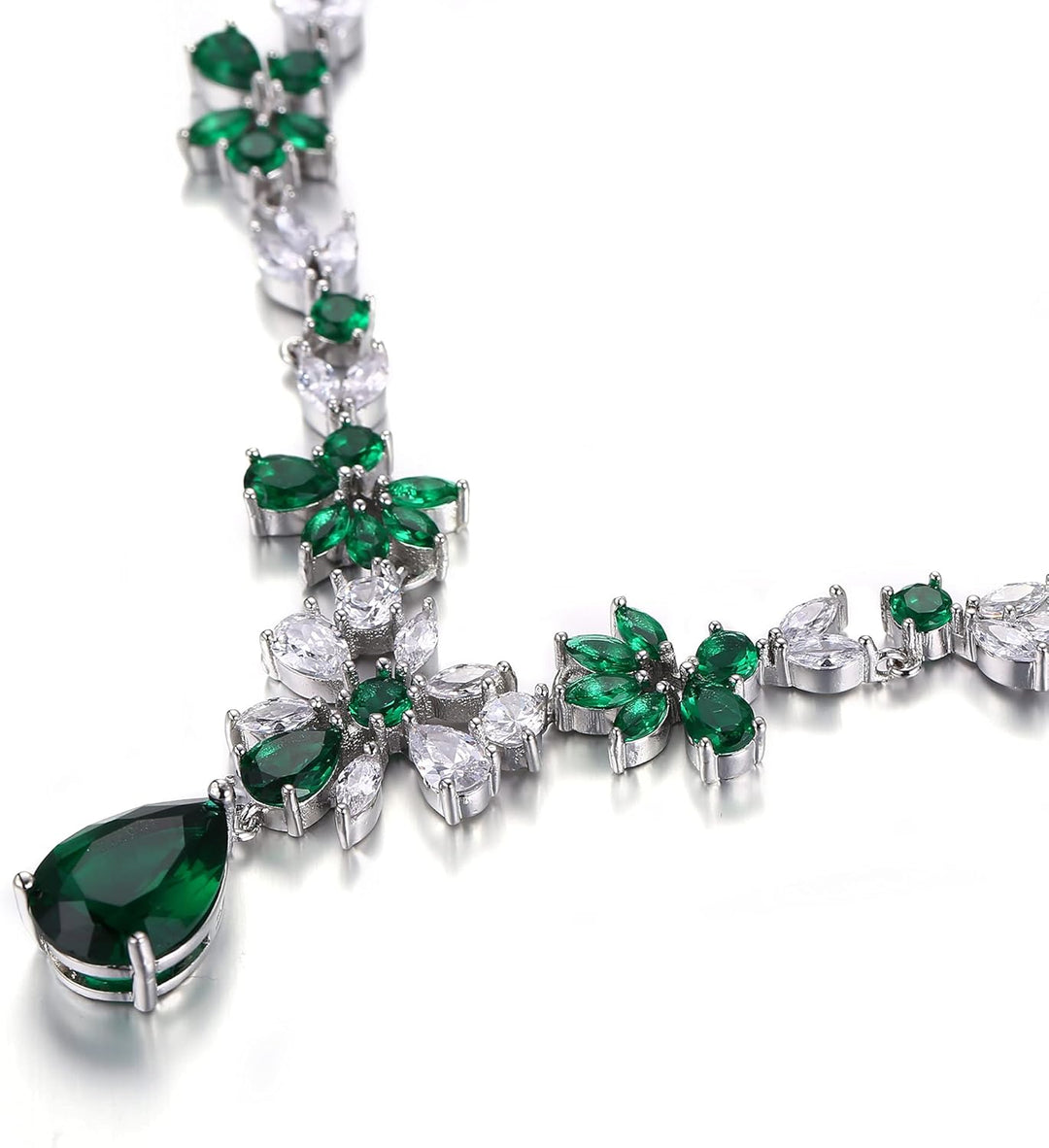 EVER FAITH Hochzeit Schmuck-Set für Damen, Cubic Zirkonia Mode floralen Blatt Rebe Halskette und bau
