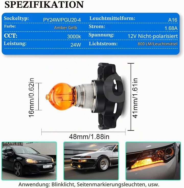 SOFOC-PY24W Automobil Frontblinker Standlicht Tagfahrlicht etc 12V 24W Gelb 2Stk Bernsteingelb PY24W