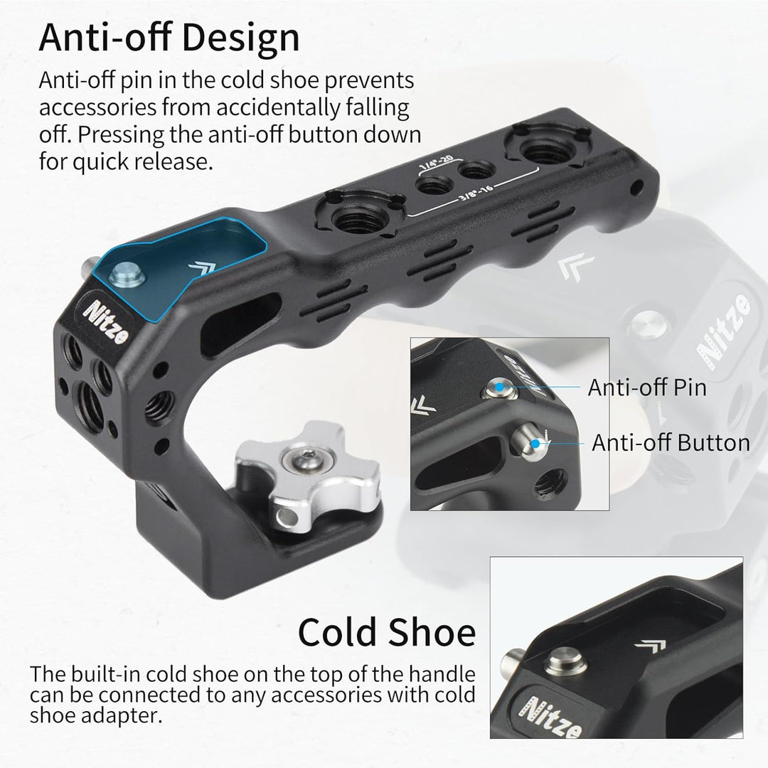 Nitze Cold Shoe TOP Handle, Mini Handle Grip mit Cold Shoe, Kamera Griff für Camera Cage, Universal