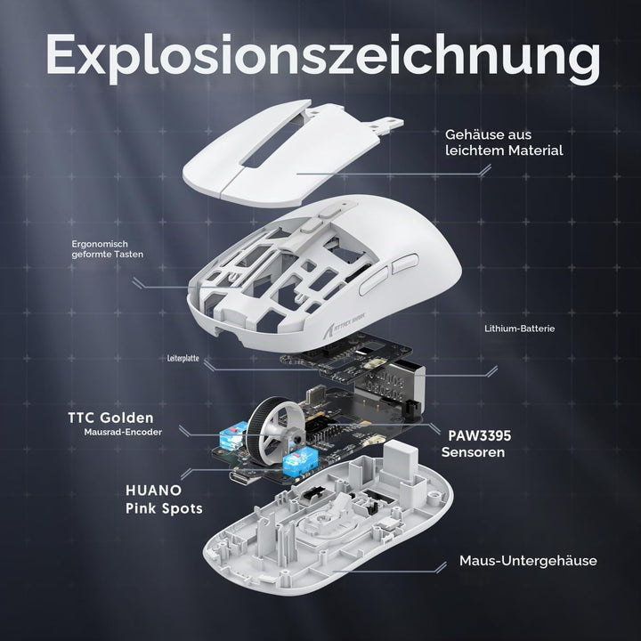 ATTACK SHARK X6 49g Superlight Maus mit magnetischer Ladestation, PixArt PAW3395 Gaming-Sensor, BT/2