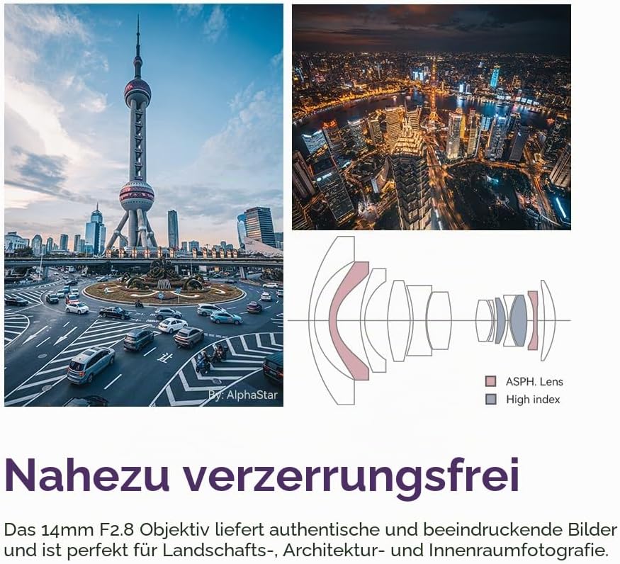 TTARTISAN 14mm F2.8 ASPH. Kameraobjektiv Vollformat Manueller Fokus Ultraweitwinkel (für Canon RF),