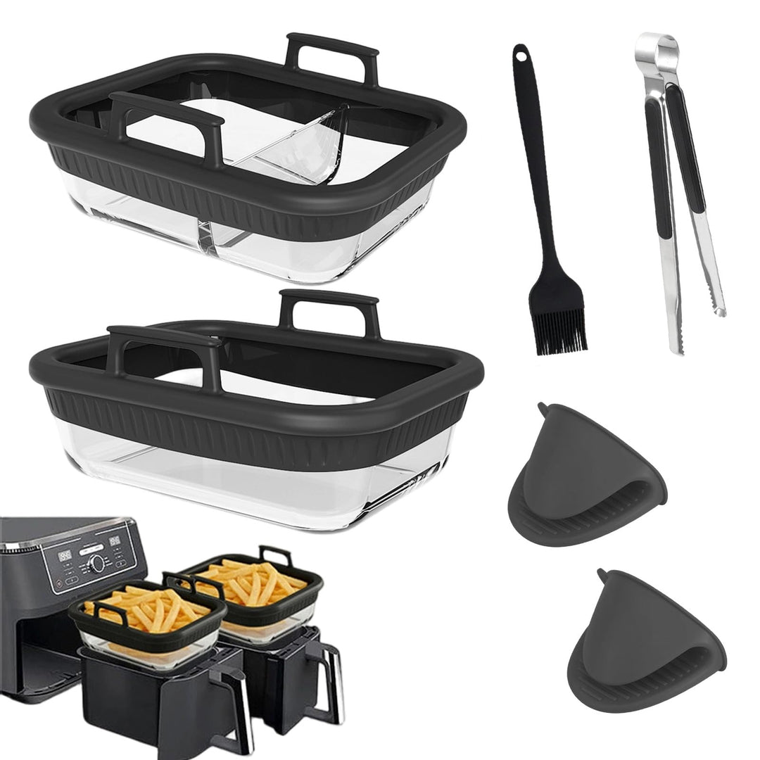 Glas Auflaufform Airfryer Set für Airfryer Glas,Auflaufform Airfryer mit Einzel- und Doppelkammer Gl