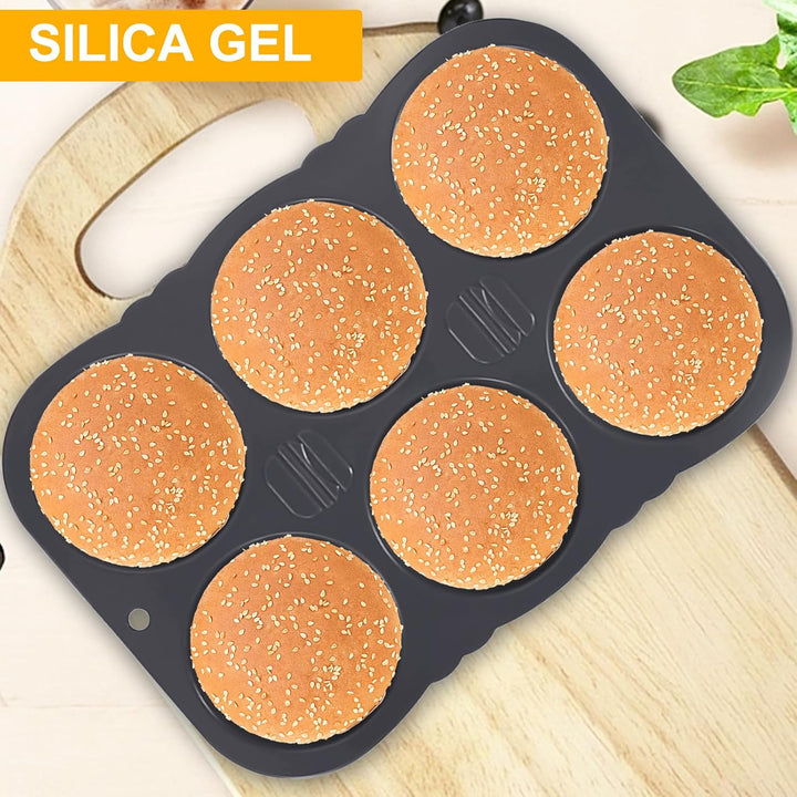 Burger Buns Backform, Brötchenbackformen Rund 10cm Ø Silikon Perforierte mit 6 Hohlräumen Brötchen B