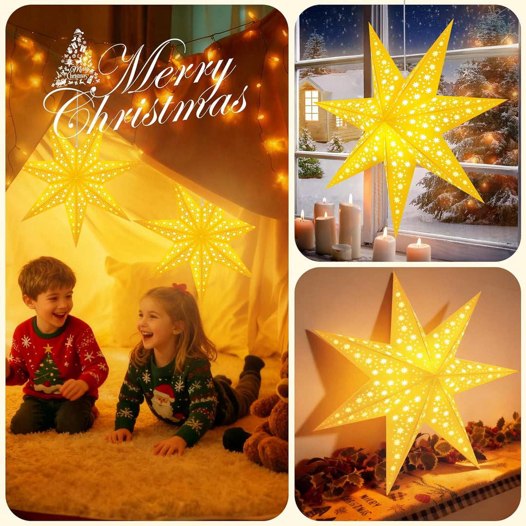 Weihnachtsdeko - LED Weihnachtsstern Beleuchtet zum Aufhängen,2 Stück Papierstern Beleuchtet 8 Leuch