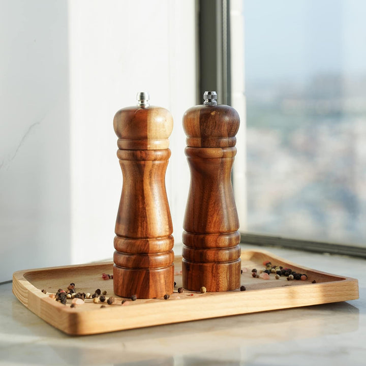 DeroTeno Pfeffermühle und Salzmühle Set, Gewürzmühlen 2er-Set, Salz und Pfeffer Mühle aus Akazienhol