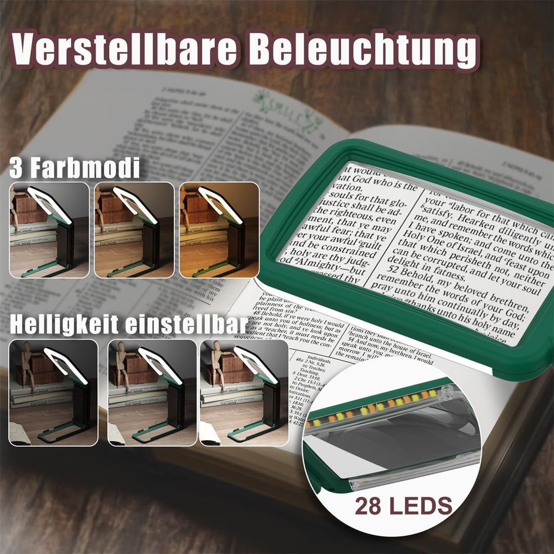 15X Lupe mit Licht und Ständer, Echtglaslinse Leselupe, Wiederaufladbare, Faltbare Grosse Handlupe,