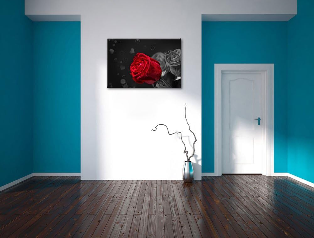 rote Rosen zum Valentinstag schwarz/weiss Format: 100x70 auf Leinwand, XXL riesige Bilder fertig ger