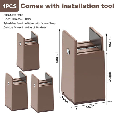 idudu 4 Stück Verstellbare Betterhöhung Möbelerhöhung 10cm, mit Schraubklemme, Betterhöher Schwerlas