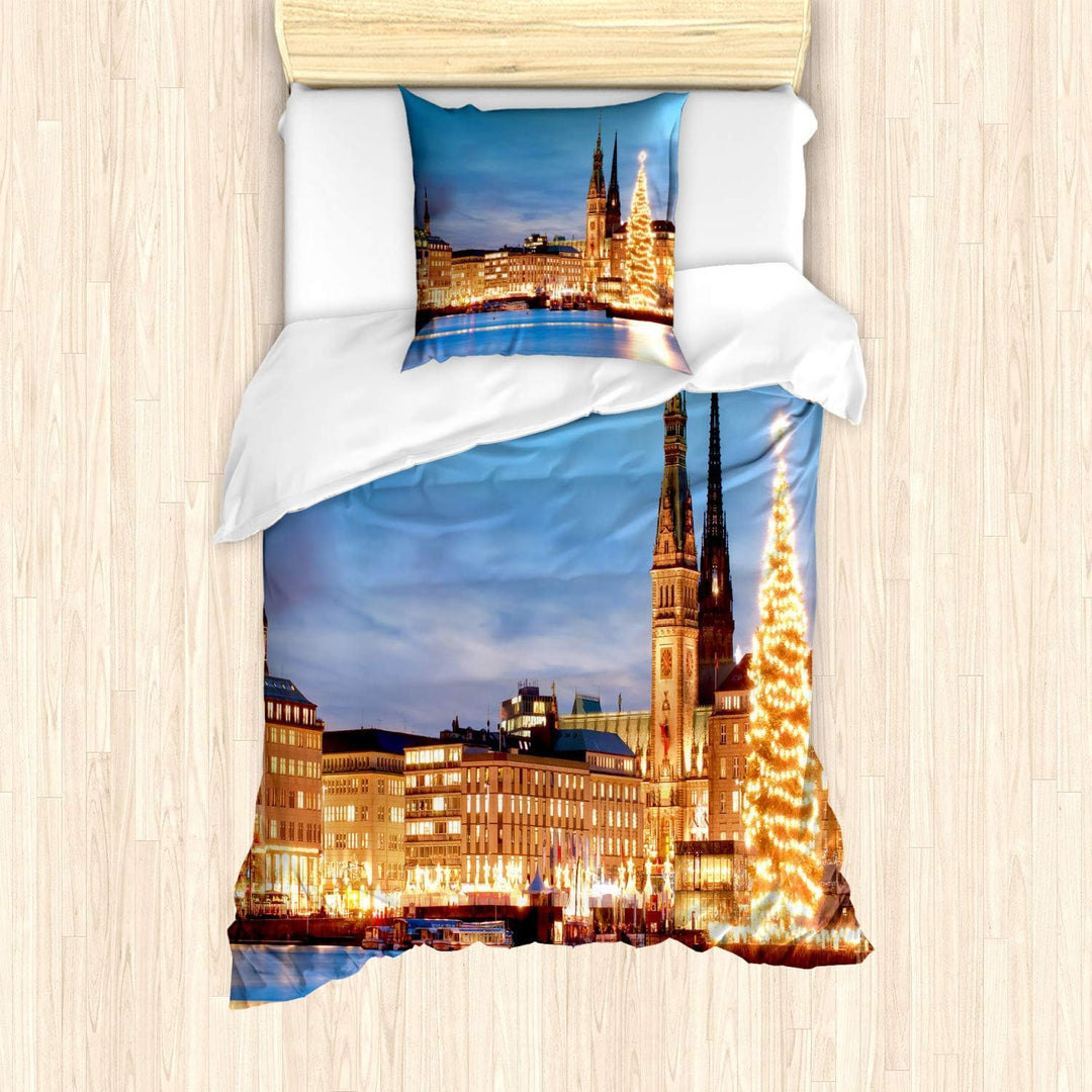 ABAKUHAUS Hamburg Bettbezug Set für Einzelbetten, Hamburg Deutschland Altstadt, Milbensicher Allergi