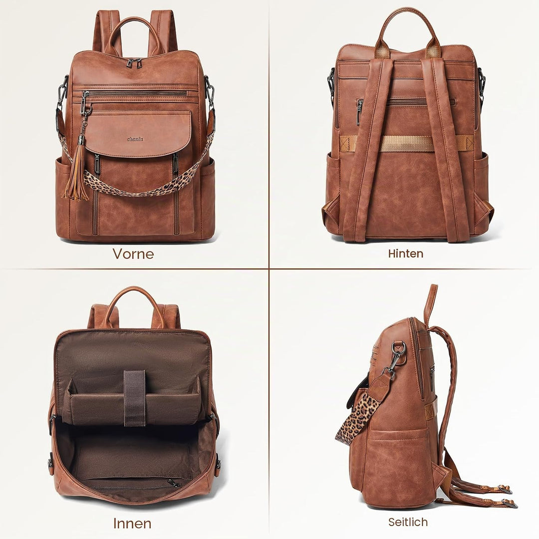 Shrrie Laptop-Rucksack für Damen, 15,6 Zoll Reise-Rucksack aus Leder, Handgepäck-Rucksack Computerta
