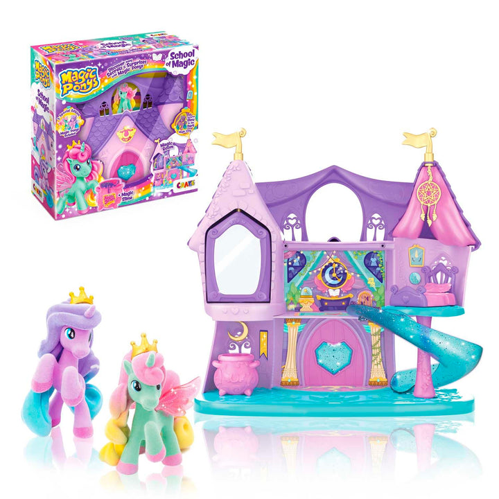 Magic PONYS School of Magic Spielset – grosses Spielschloss für Mädchen mit 2 exklusiven Ponys & Glo