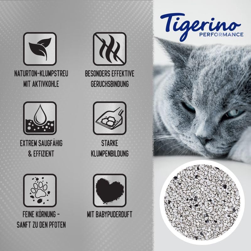 Tigerino - Performance Katzenstreu (Active Carbon) | Babypuderduft | 14L, 14L