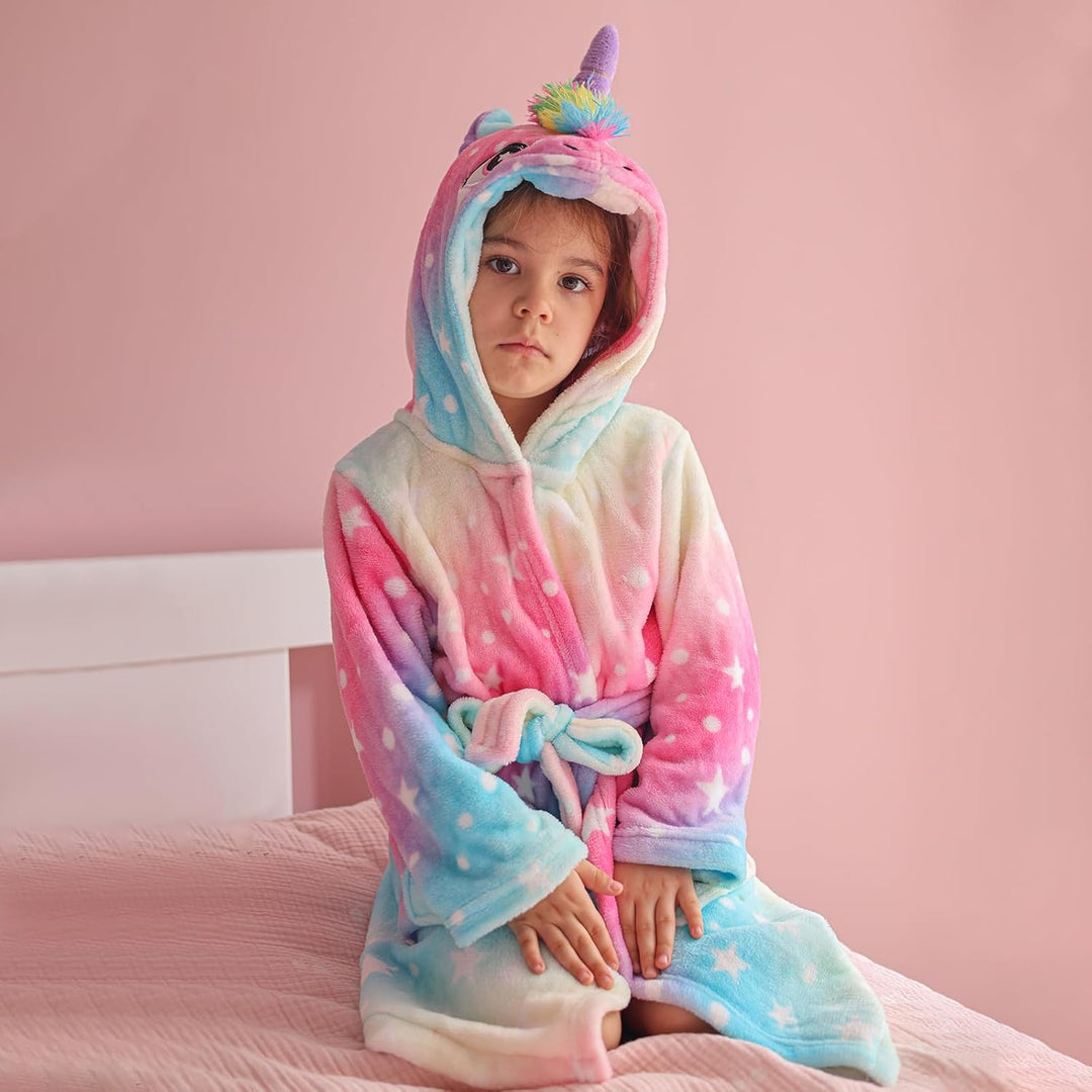 KAKU NANU Bademantel Kinder Mädchen Einhorn 4-11 Jahre Flauschig Warm Plüsch Bademantel Kuschelig Mo