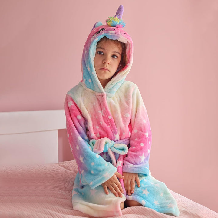 KAKU NANU Bademantel Kinder Mädchen Einhorn 4-11 Jahre Flauschig Warm Plüsch Bademantel Kuschelig Mo