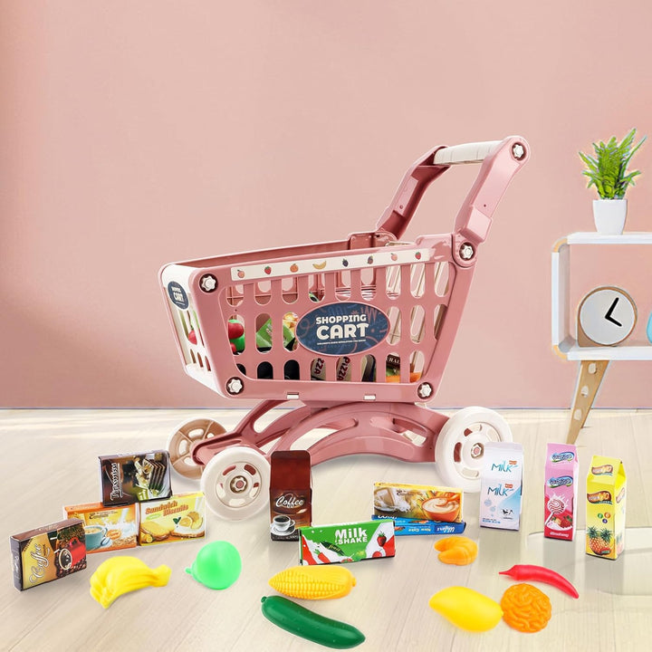 deAO Kinder Einkaufswagen Wagen für Lebensmittel Kleinkinder 65 Lebensmittel Obst Gemüse Pretend Pla