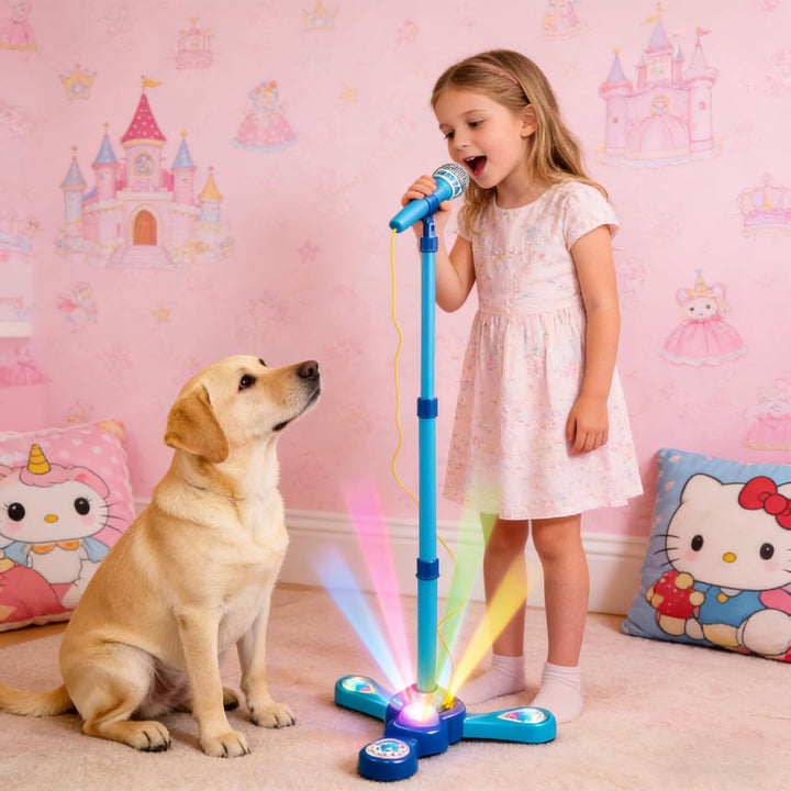 Kindermikrofon mit Ständer, integrierter Musik, bunten Lichtern, Echoeffekten, tragbare Karaoke-Masc