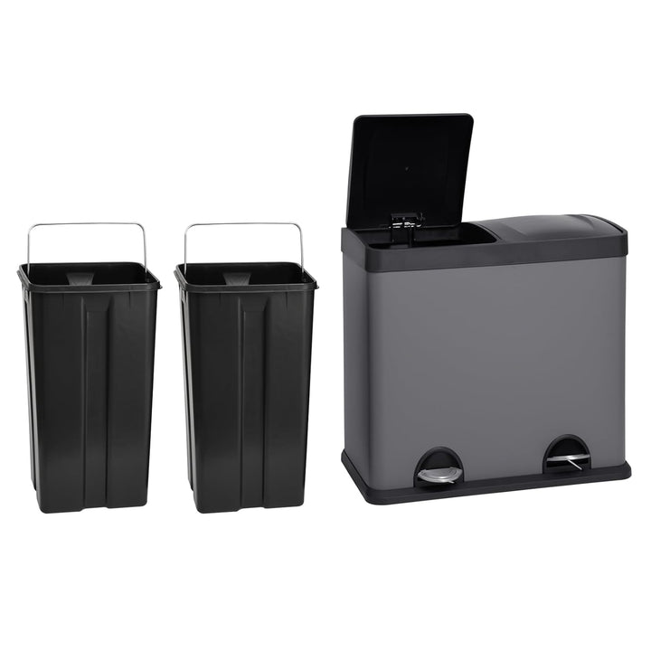 SVITA T2X24 Mülleimer 48 Liter Grau 2 x 24L Treteimer Abfalleimer Mülltrennung mit