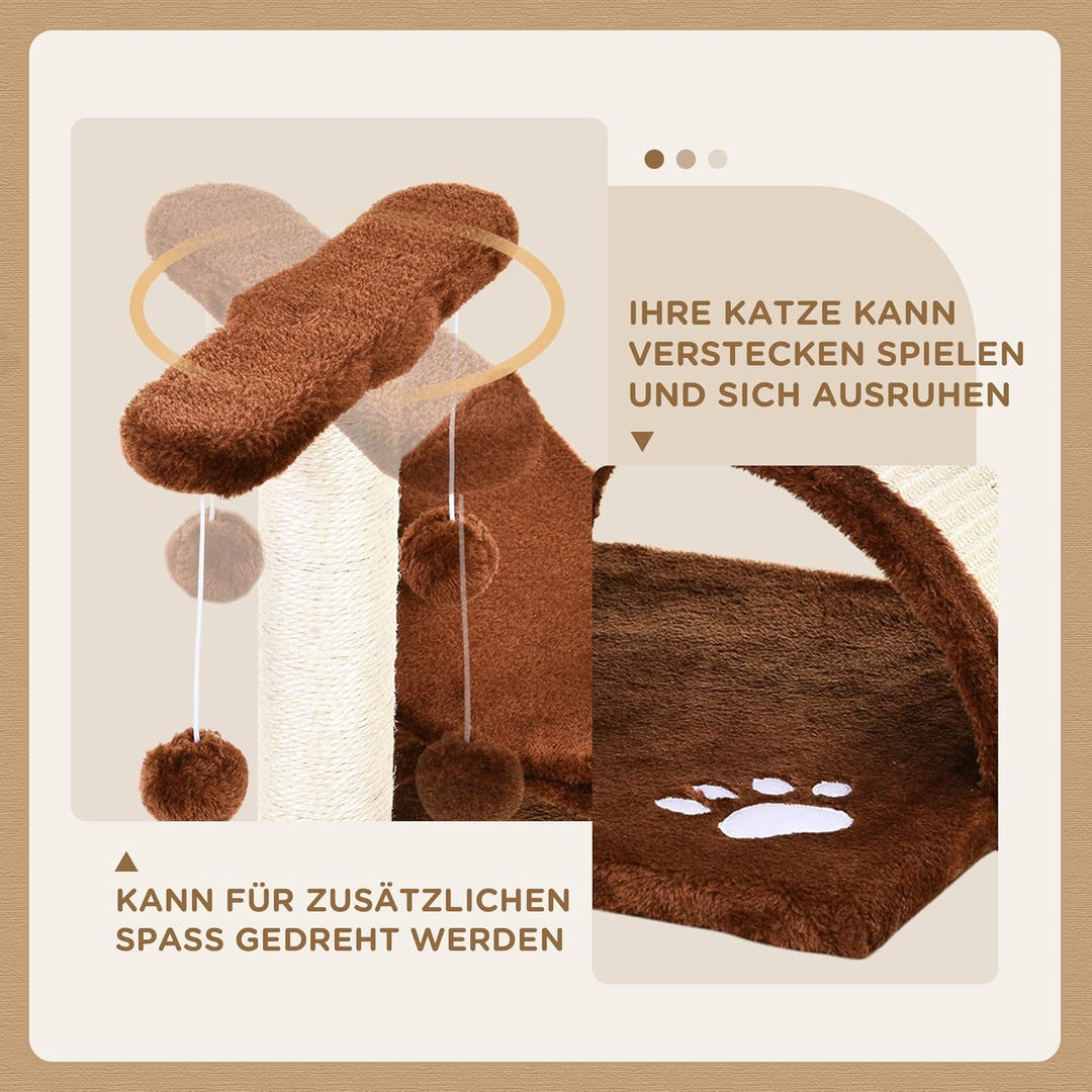 PawHut Katzenbaum Spielbaum Katzenkratzbaum Kratzbaum Katzen mit Ball Braun L40 x B30 x H43 cm Braun