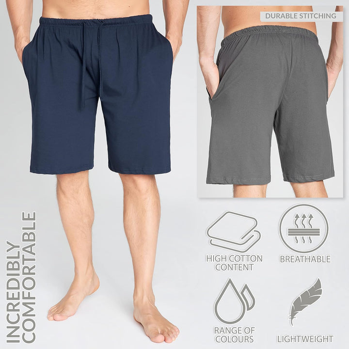 CityComfort Pyjama Shorts Herren, Kurze Schlafanzughose Herren mit Seitentaschen & Elastischem Bund