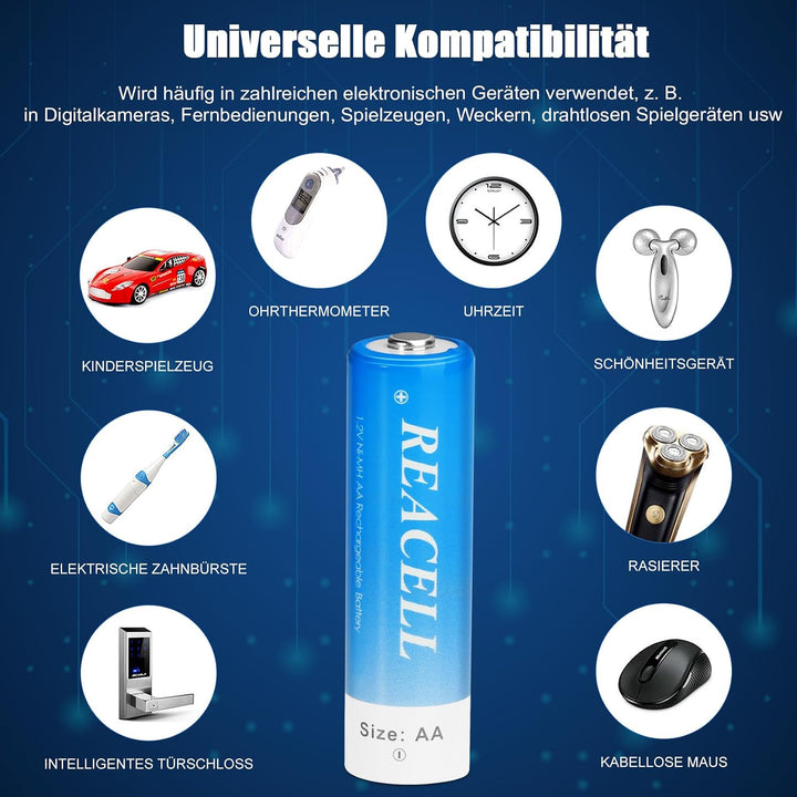 REACELL AA Akku Batterien 2800mAh Wiederaufladbar 16 Stück Mignon AA NI-MH 1,2V Akkubatterien gering