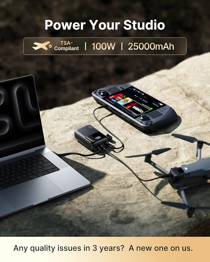 INIU 100W Laptop Power Bank, Ultra Kompakt 25000mAh Schnellladung Powerbank | Angebrachtem USB C Kab