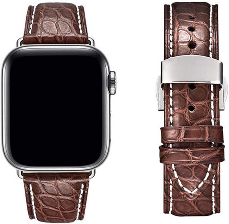 MUENShop Krokodil Armband Kompatibel mit Apple Watch 38mm/40mm Original Alligator Leder Ersatzband B