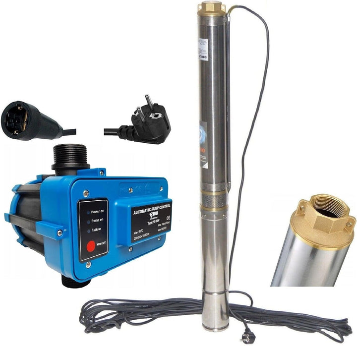 PAG Turbo GmbH 3" Tiefbrunnenpumpe sandverträglich 6000L/h - 750W - 6,2bar + Steuerung PC20P