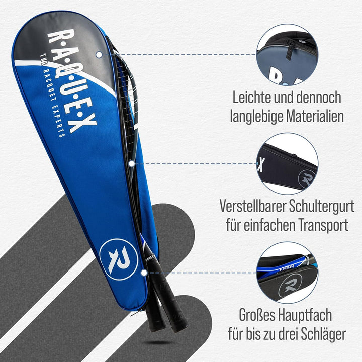 Raquex Rackethous Van Volledige Lengte– Squash- oder Badminton-Tragetasche für EIN, Zwei oder DREI S