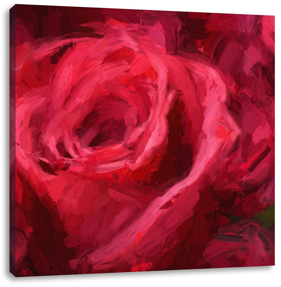 Pixxprint Romantische Rosen Pinsel Effekt, Format: 70x70 auf Leinwand, 70x70