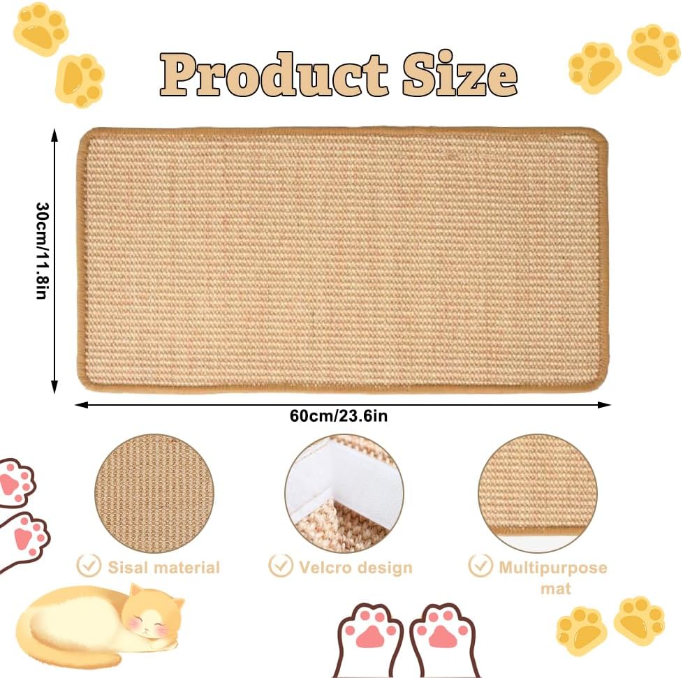 2 Stück Kratzmatte Katze, Kratzteppich Sisal, 60 x 30 cm Wand Katzenkratzbrett, Sisal Fussmatte Tepp