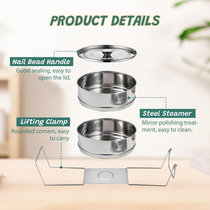 Stapelbares Edelstahl Dampfgarer Set, 20 cm Dämpfgeschirr mit Deckel Stapelbarer Dampftopf Kochgesch