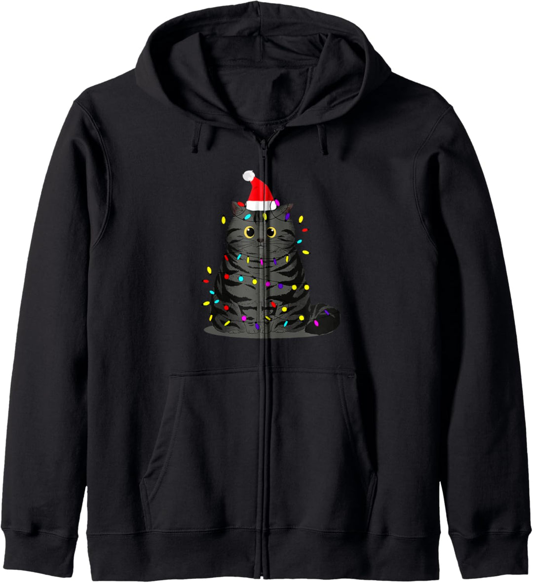 Tollpatschige Katze - bunte Lichterkette und Weihnachtsmütze Kapuzenjacke