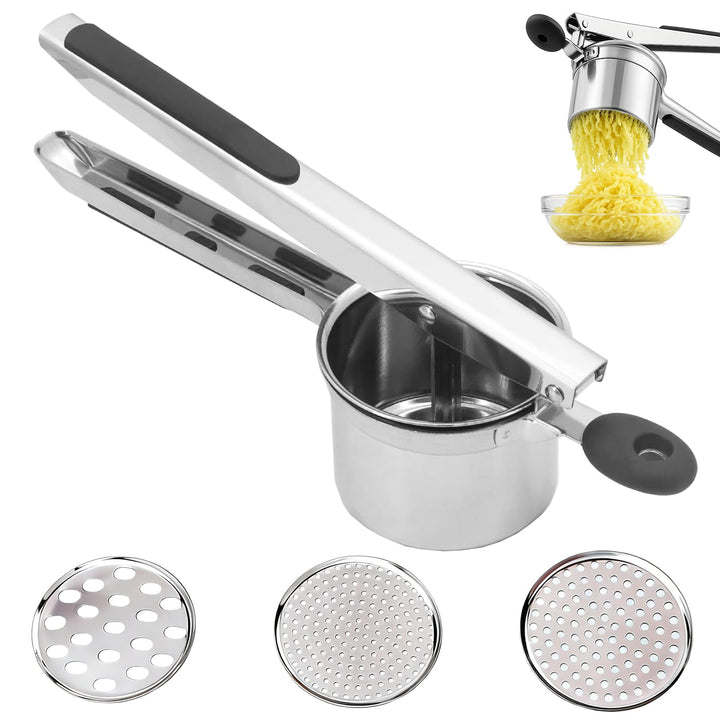 Kartoffelpresse, Spätzlepresse, Kartoffelpresse Edelstahl, mit 3 Austauschbaren Lochscheiben, Sehr L